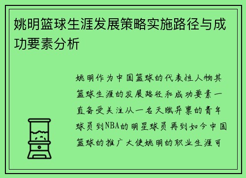 姚明篮球生涯发展策略实施路径与成功要素分析