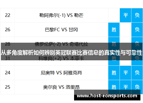 从多角度解析如何辨别英冠联赛比赛信息的真实性与可靠性 从多角度解析如何辨别英冠联赛比赛信息的真实性与可靠性